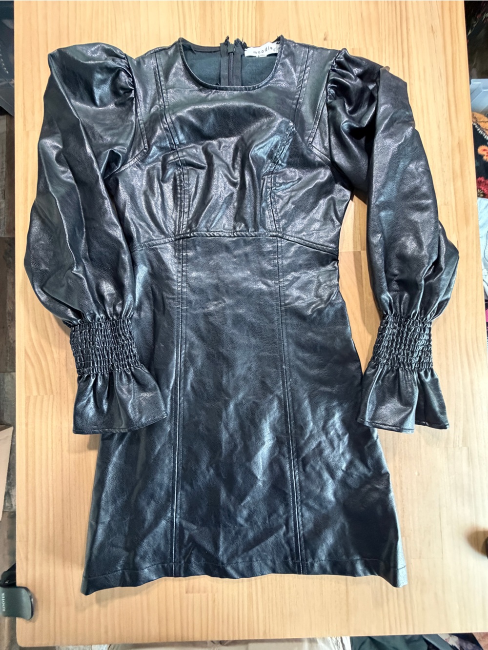 moodie Black Faux Leather Mini Dress B12 - Picture 2 of 12